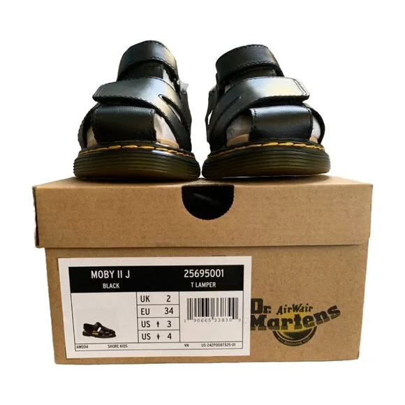 NWT DR. MARTENS Kids Black Junior Moby II Leather Velcro Sandals Sz 4 - Picture 9 of 9